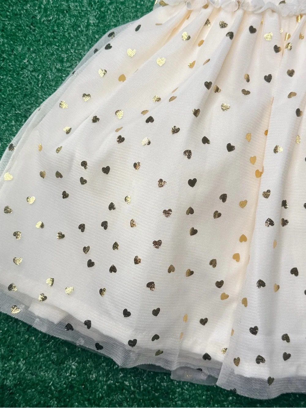 Carter's Girls 12M Ivory/Gold Heart Tulle Dress Cap Sleeve Party Wedding NWT